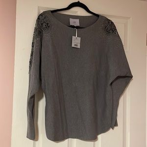 Dark Gray sweater with lace and sequins